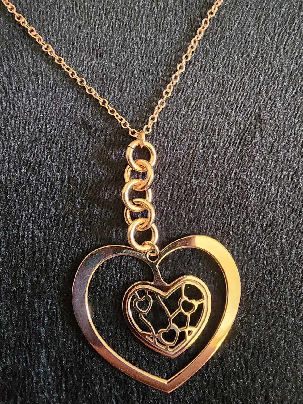 Rose Gold Over 925 S Silver Heart Pendant Necklace -Elegant Layered Heart Design
